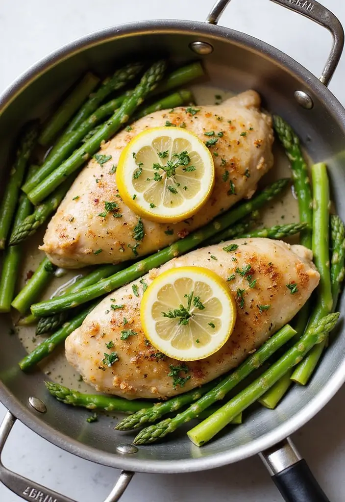 28 Chicken Skillet Recipes for Quick Family Meals - 13. One-Pan Lemon Herb Chicken and Asparagus