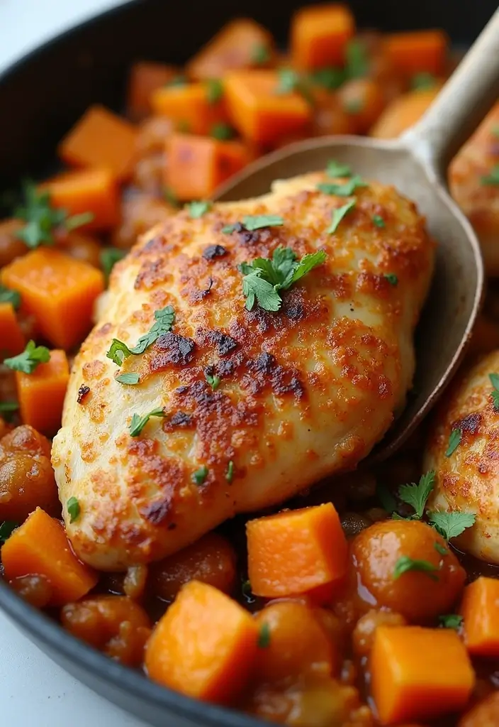 28 Chicken Skillet Recipes for Quick Family Meals - 19. One-Pan Chicken and Sweet Potato Hash
