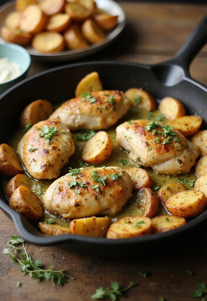 28 Chicken Skillet Recipes for Quick Family Meals - 21. Skillet Garlic Herb Chicken with Potatoes