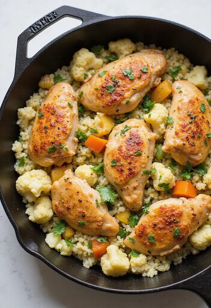 28 Chicken Skillet Recipes for Quick Family Meals - 26. One-Pan Chicken and Cauliflower Rice