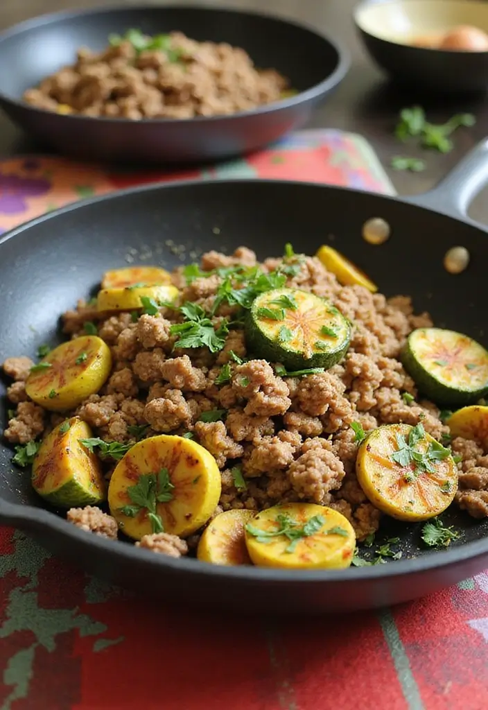 28 Easy Ground Pork Recipes to Try This Week - 15. Ground Pork and Zucchini Skillet