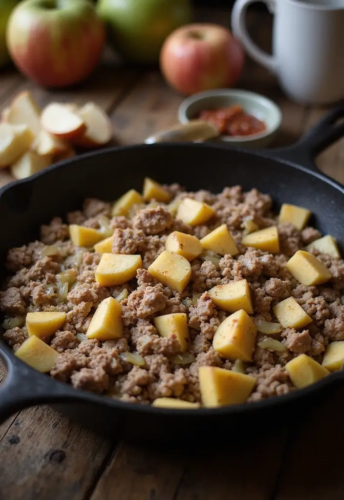 28 Easy Ground Pork Recipes to Try This Week - 21. Ground Pork and Apple Skillet