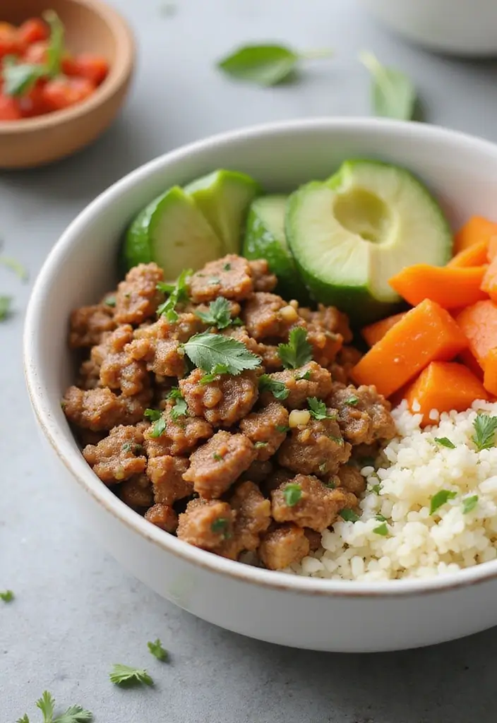 28 Easy Ground Pork Recipes to Try This Week - 22. Ground Pork and Cauliflower Rice Bowl