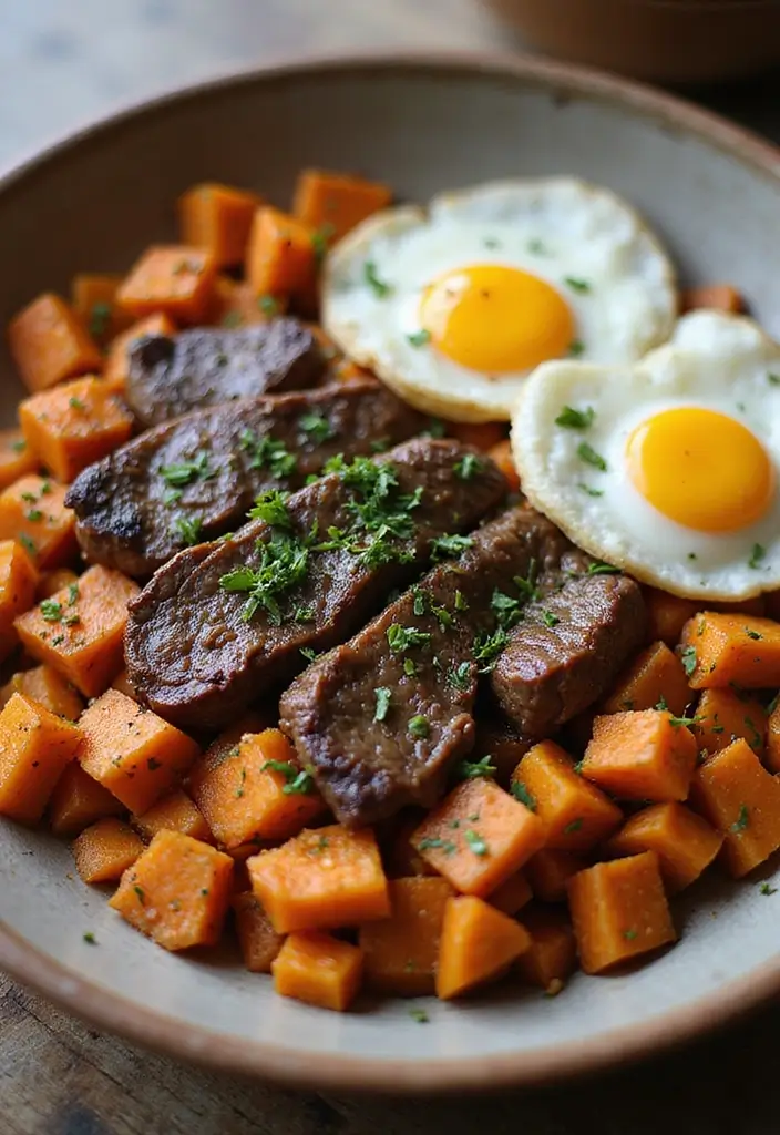 28 Healthy Steak Recipes Under 500 Calories - 10. Steak and Sweet Potato Hash