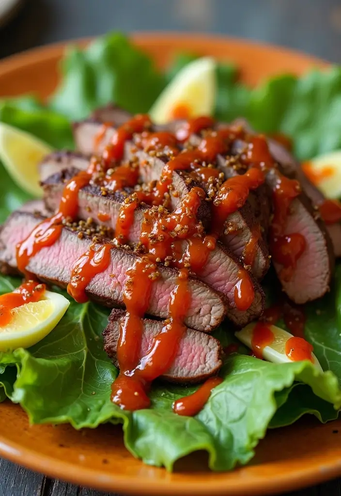 28 Healthy Steak Recipes Under 500 Calories - 13. Sriracha Glazed Beef Salad