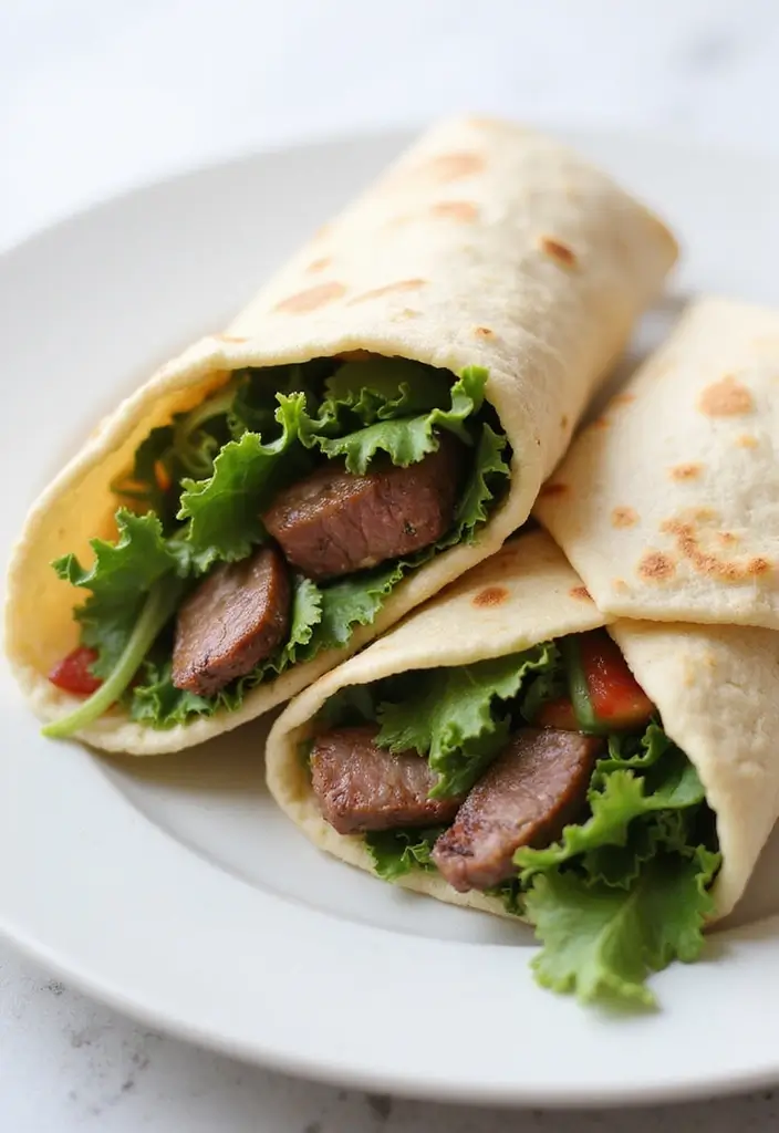 28 Healthy Steak Recipes Under 500 Calories - 7. Mediterranean Steak Wraps
