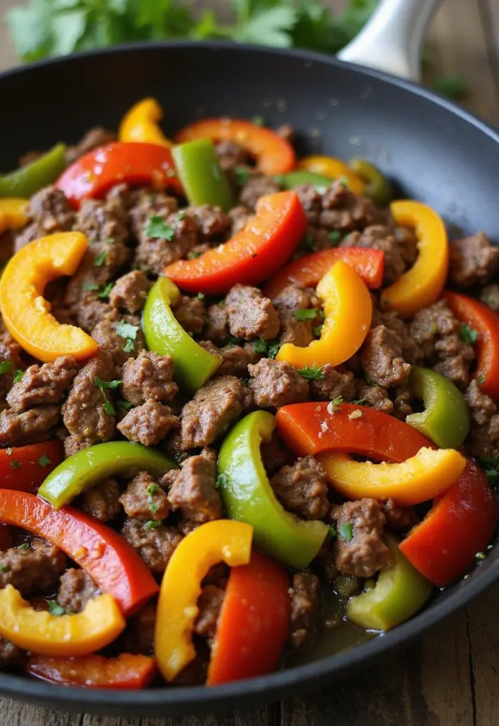 28 Low-Carb Beef Recipes for a Balanced Diet - 20. Beef and Bell Pepper Skillet