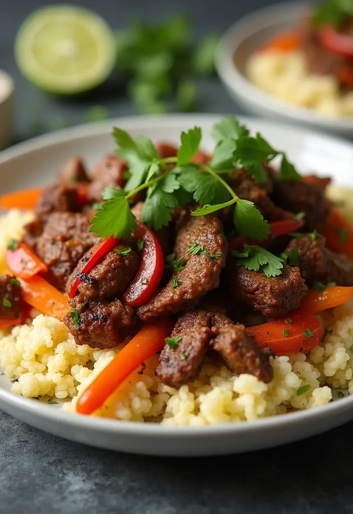 28 Low-Carb Beef Recipes for a Balanced Diet - 21. Beef Fajitas with Cauliflower Rice