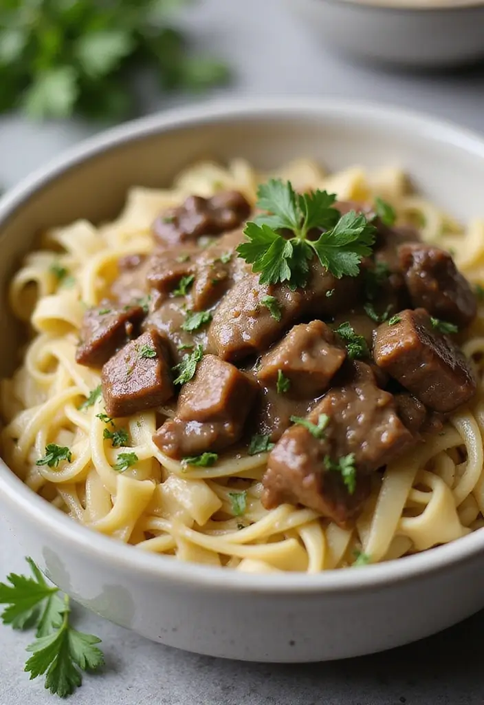 28 Low-Carb Beef Recipes for a Balanced Diet - 22. Beef Stroganoff with Shirataki Noodles