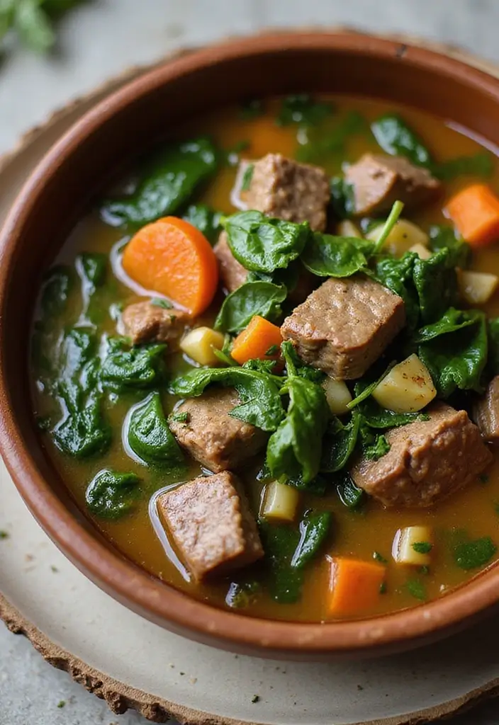 28 Low-Carb Beef Recipes for a Balanced Diet - 25. Beef and Spinach Soup