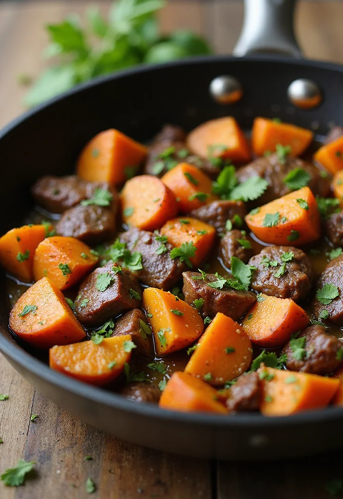 28 Low-Carb Beef Recipes for a Balanced Diet - 28. Beef and Sweet Potato Skillet