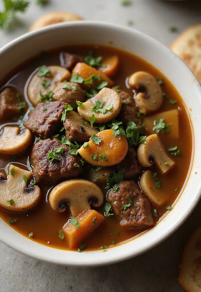 28 Meat Soup Recipes That Warm You Up - 17. Beef and Mushroom Soup
