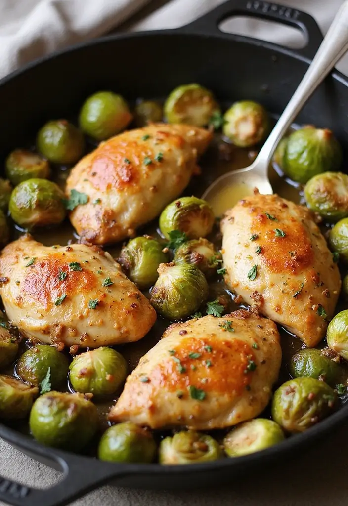 28 One-Pan Chicken Recipes That Save Time and Dishes - 23. Chicken and Brussels Sprouts Skillet
