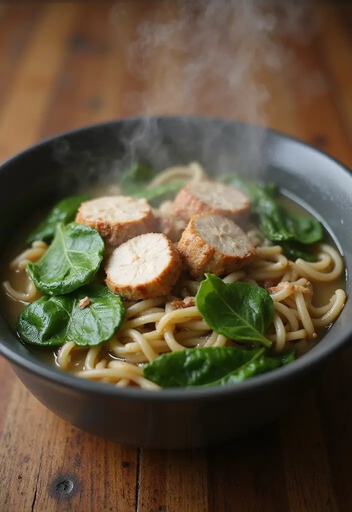28 Pork Noodle Recipes for Cozy Evenings - 10. Pork and Spinach Noodle Soup