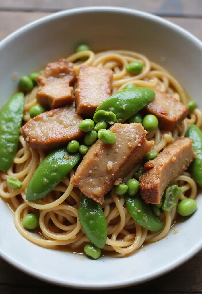 28 Pork Noodle Recipes for Cozy Evenings - 15. Pork and Pea Noodles