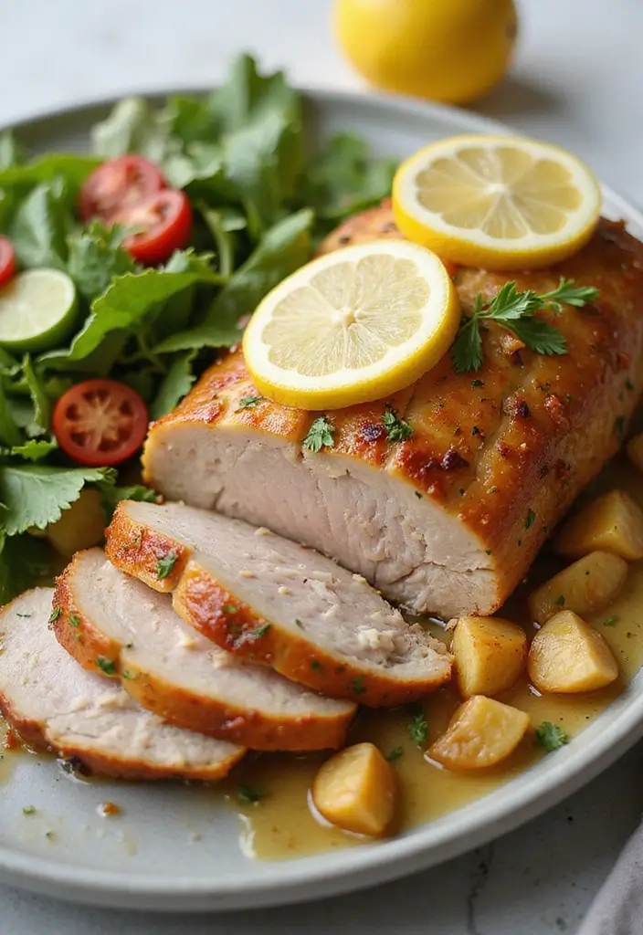 28 Pork Roast Recipes That Impress at Family Gatherings - 28. Garlic and Lemon Slow-Cooked Pork Roast
