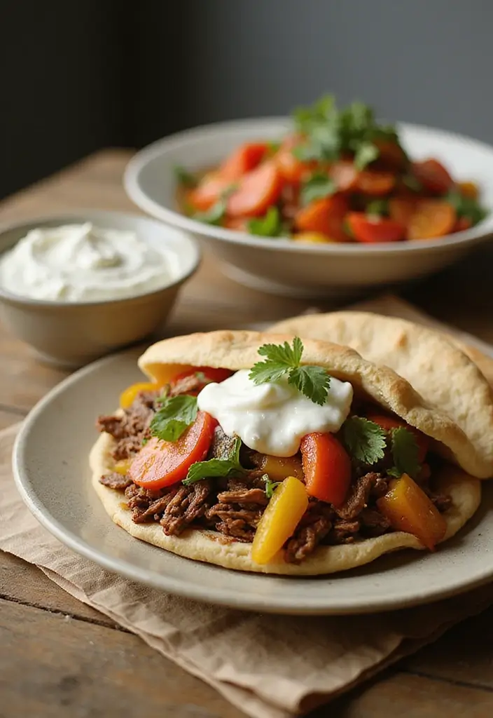28 Shredded Beef Recipes Perfect for Tacos and Sandwiches - 5. Mediterranean Shredded Beef Pita