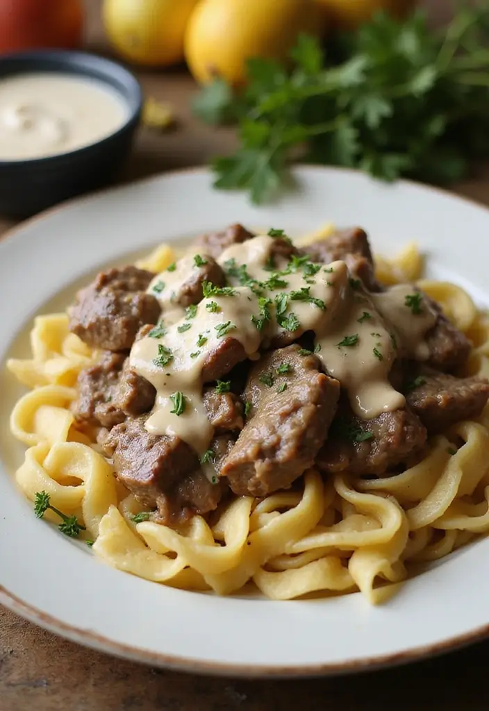 28 Slow Cooker Meat Recipes That Melt in Your Mouth - 4. Hearty Beef and Mushroom Stroganoff