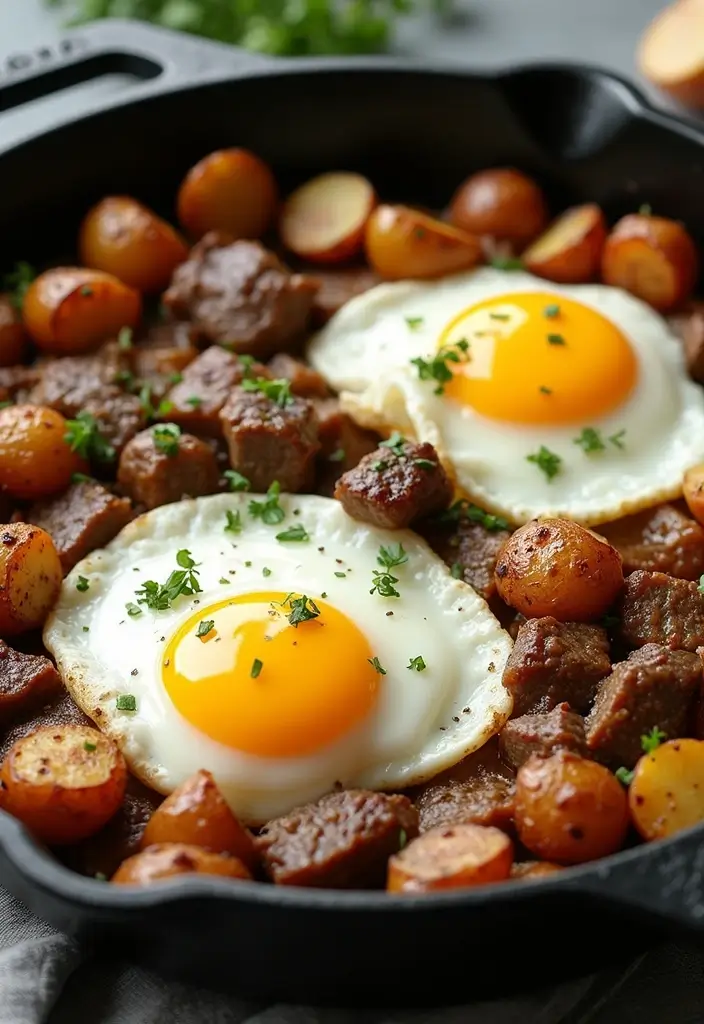 28 Steak Breakfast Recipes to Start Strong - 10. Steak and Potato Breakfast Skillet