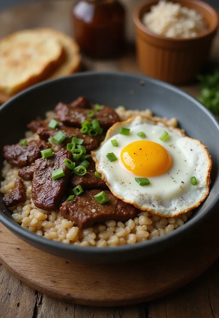 28 Steak Breakfast Recipes to Start Strong - 16. Savory Steak Oatmeal