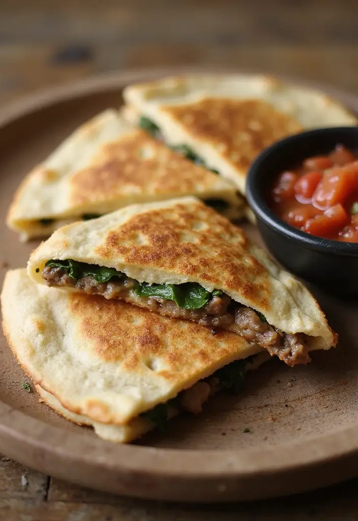 28 Steak Breakfast Recipes to Start Strong - 20. Steak and Spinach Breakfast Quesadilla
