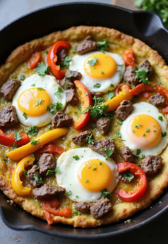 28 Steak Breakfast Recipes to Start Strong - 22. Steak and Sweet Peppers Frittata