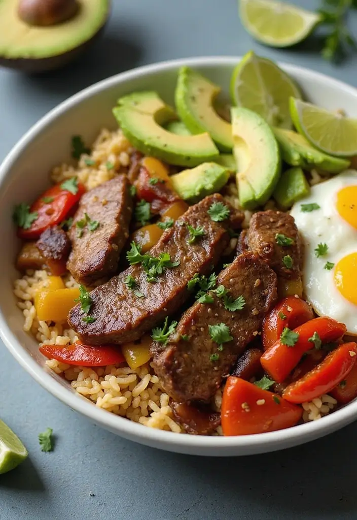 28 Steak Breakfast Recipes to Start Strong - 5. Steak Fajita Breakfast Bowl