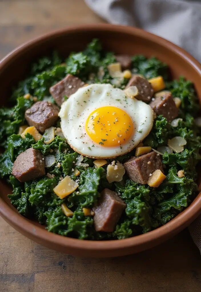 28 Steak Breakfast Recipes to Start Strong - 6. Steak and Kale Scramble