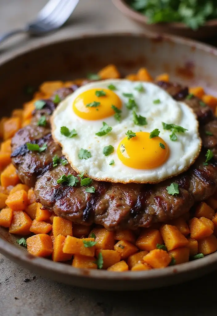 28 Steak and Potato Recipes for True Comfort Food - 3. One-Pan Steak and Sweet Potato Hash