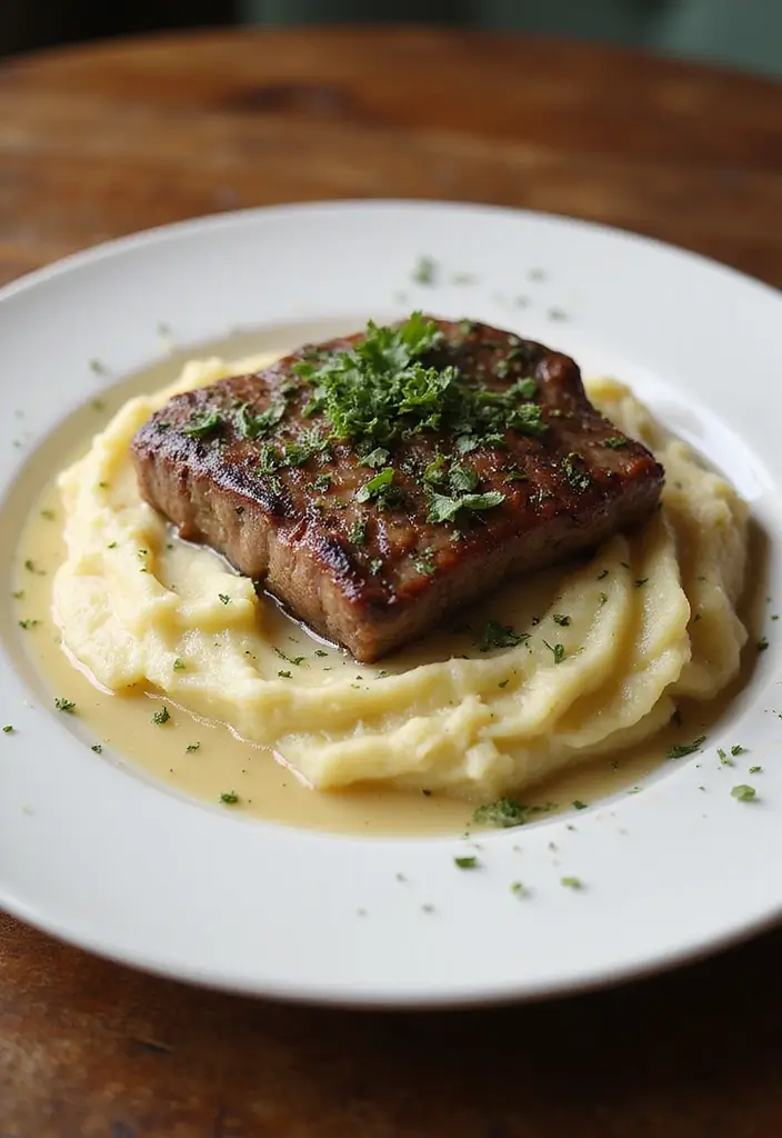28 Steak and Potato Recipes for True Comfort Food - 6. Herbed Steak with Garlic Mashed Potatoes