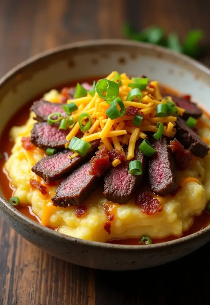 28 Steak and Potato Recipes for True Comfort Food - 9. Loaded Steak and Mashed Potato Bowls